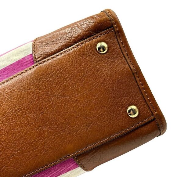 Michael Kors Hamilton Pink Stripe Brown Leather Shoulder Crossbody Tote Bag - Picture 2 of 14